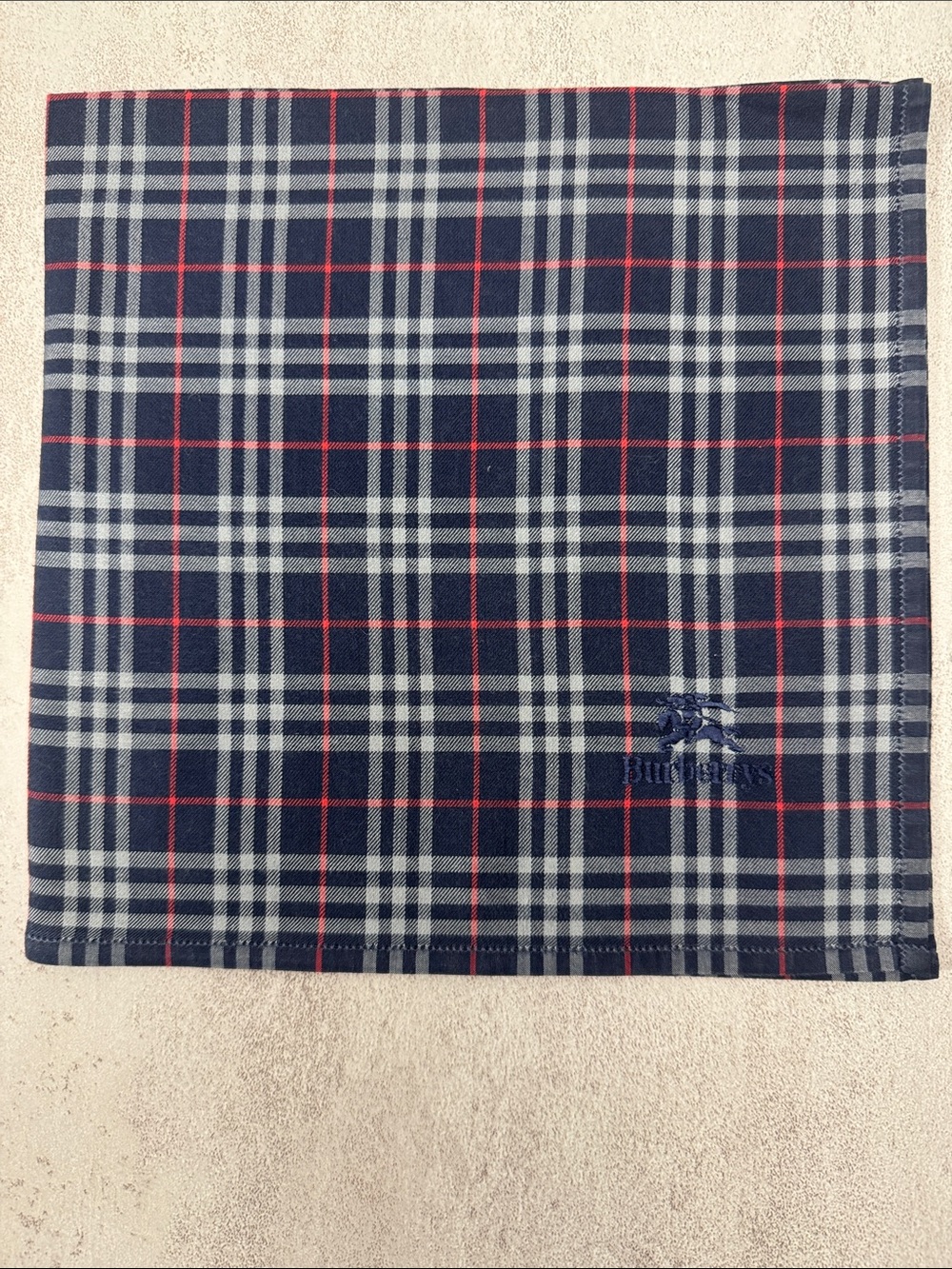 Burberry Navy, White & Red Plaid Pocket Square - Picture 3 of 4